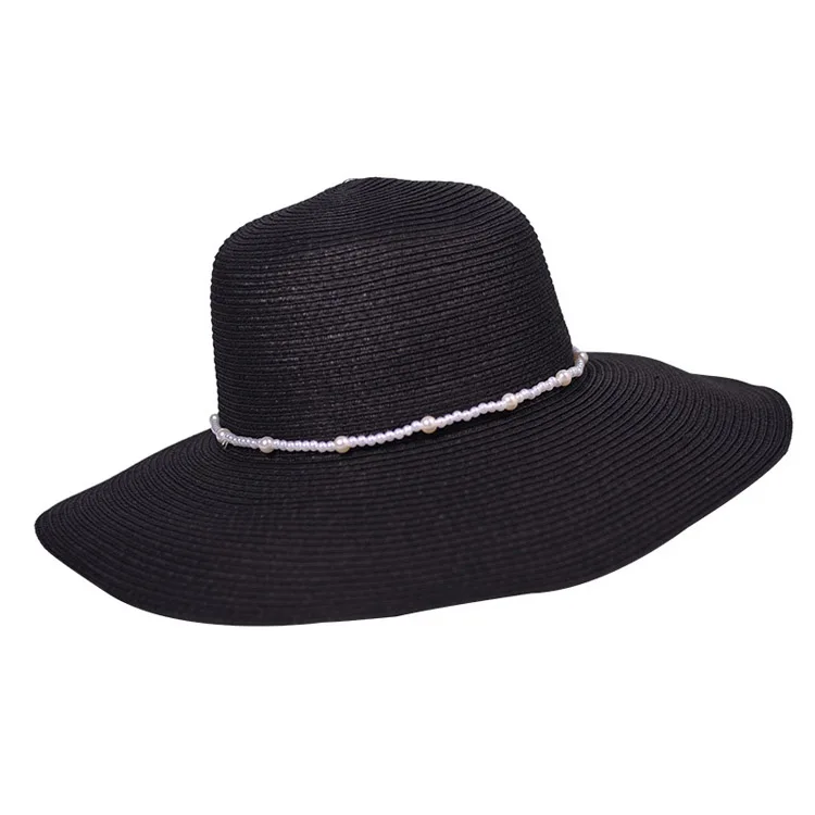 Wholesale custom lady raffia paper boater floppy straw hat panama summer beach sun hats for women