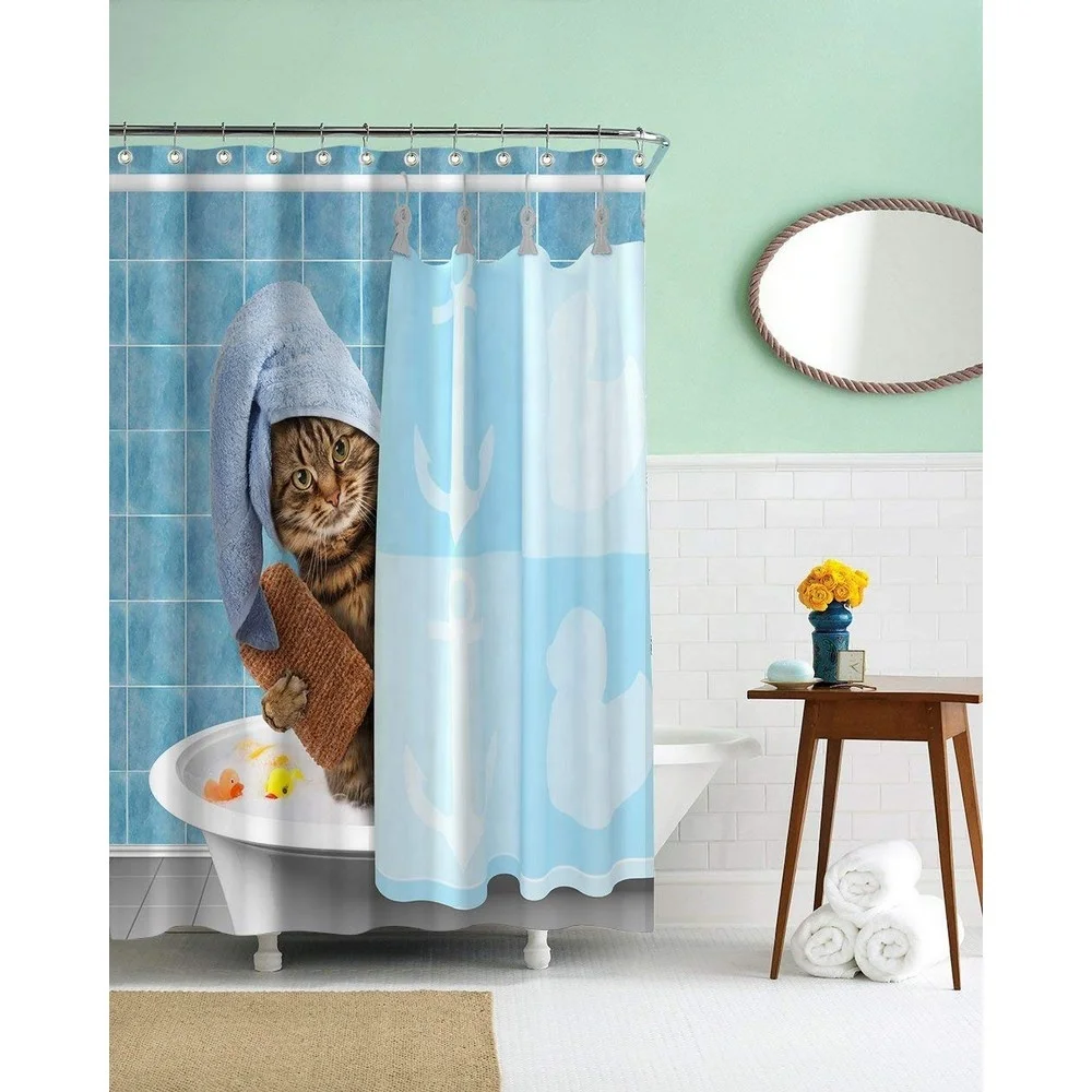 Amazing Unique Design Waterproof Kids Cartoon Funny Yoga Cat Animal Spots Shower Curtains