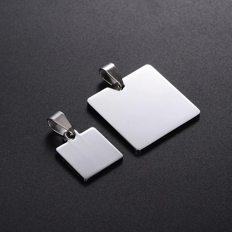Wholesale Customized Logo Laser Engraved Stainless Steel Silver Square Blank Dogtag Pendant