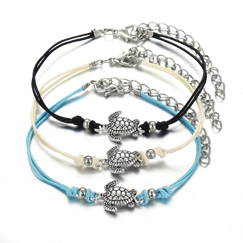 2019 Fashion Style Multi layered Summer Beach Turtle Shaped Charm Ankle Bracelet Turtle Rope String Anklets For Women