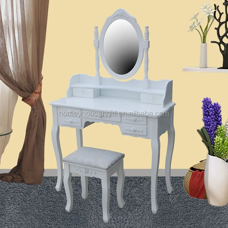 
French Country Chic Style Washed White Swivel Vanity Dresser Table Mirror 