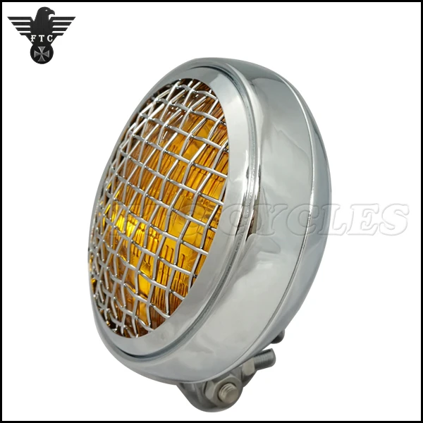 Хромированная сетка, Классическая винтажная мотоциклетная фара для Harley, велосипеды на заказ, Кафе racer