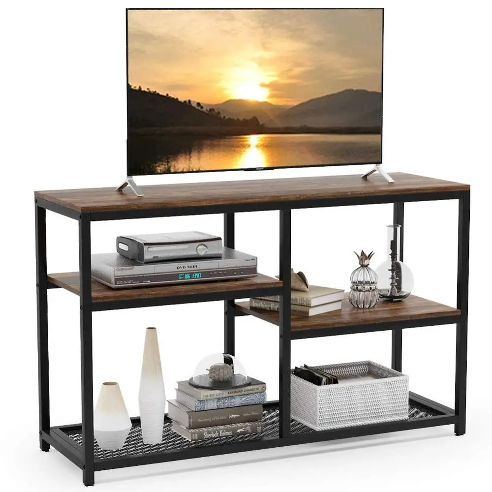 TV Stand Media Stand with Net Storage Shelf 4 Shelf Entertainment Center Media Console Table for Living Room
