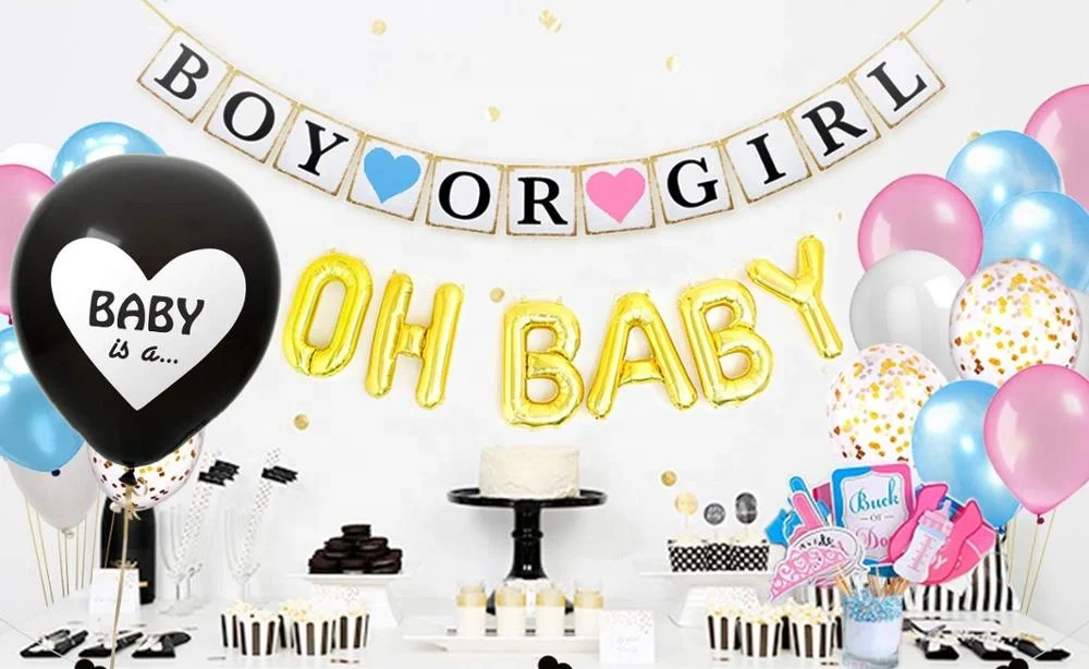 Nicro New Arrival 66 PCS Gender Reveal Supplies Background Ornament Bollon Banner Boy Or Girl Baby Shower Party Decoration Set