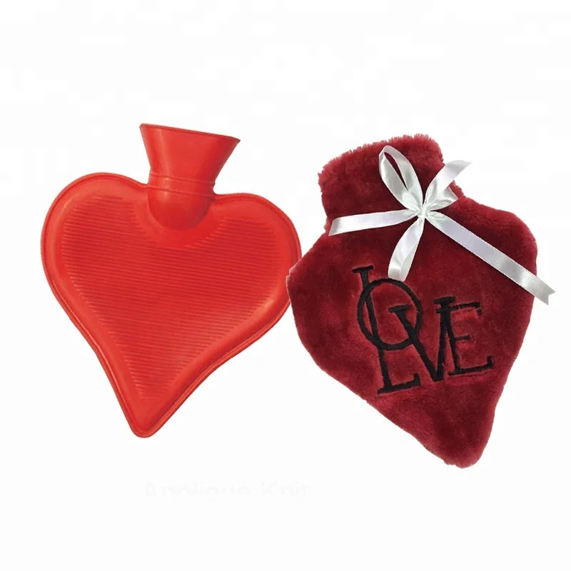 Cute Heart Shape Hot Water Bottle Bag with Plush