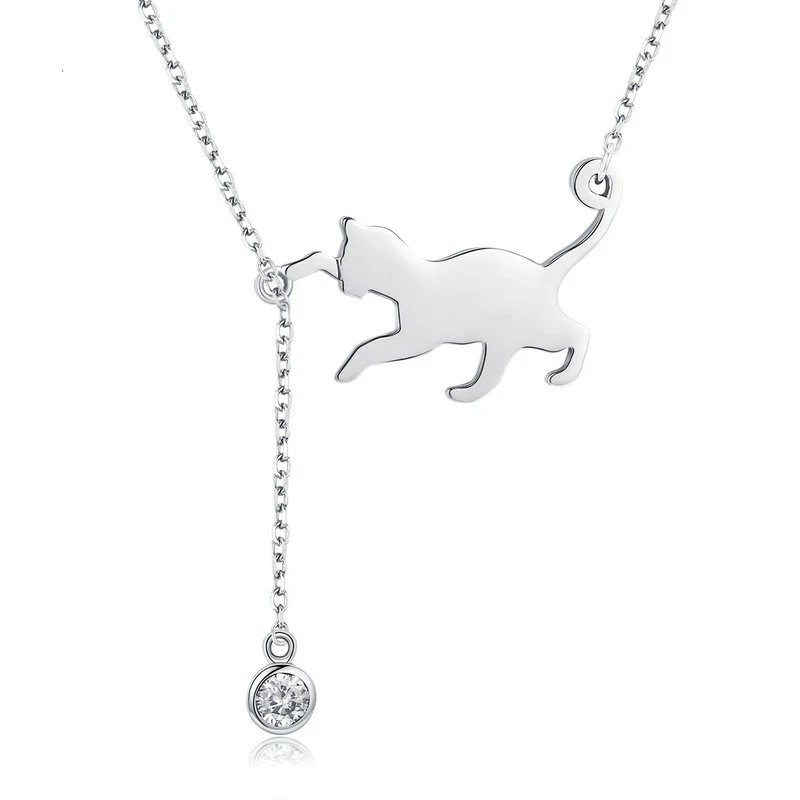 Modalen Wholesale Fashion Custom Cute Cat Jewelry 925 Sterling Silver Necklace