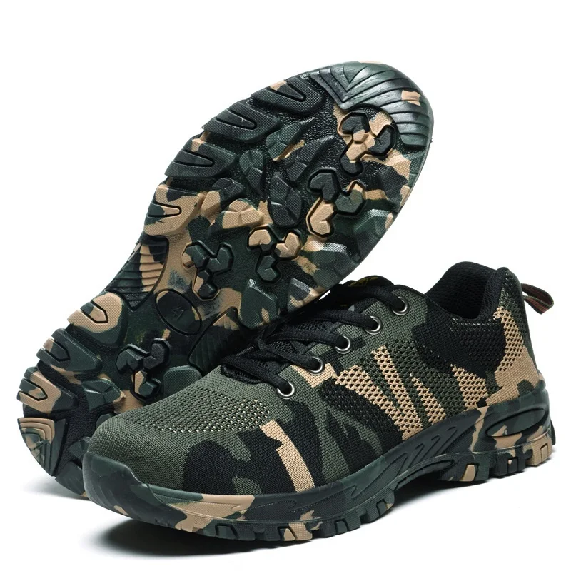 Wholesale breathable camo safety shoes stab-resistant army combat boots men hiking shoes