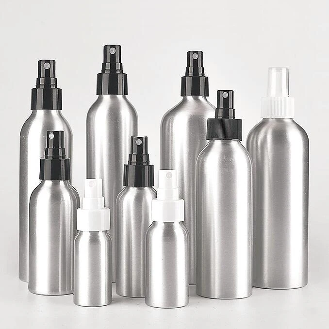 30ml 50ml 100ml 120ml 150ml 250ml aluminum bottle with spray pump black and white