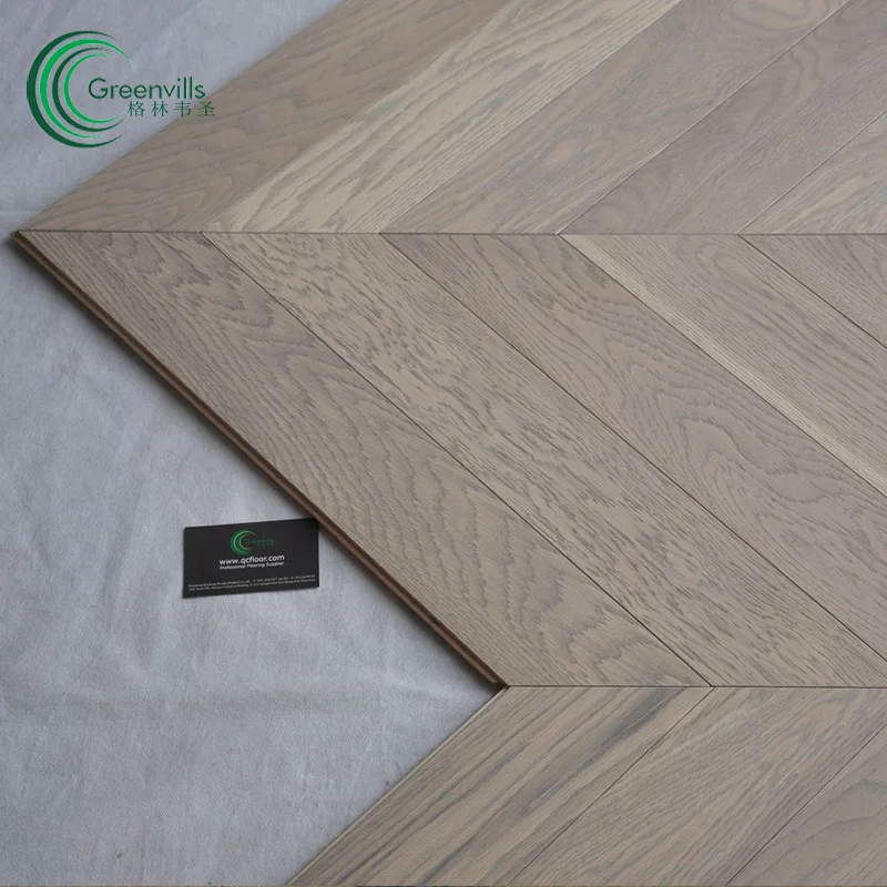 Greenvills  fishbone herringbone  chevron wood floor parquet tiles light grey color 15mm thickness