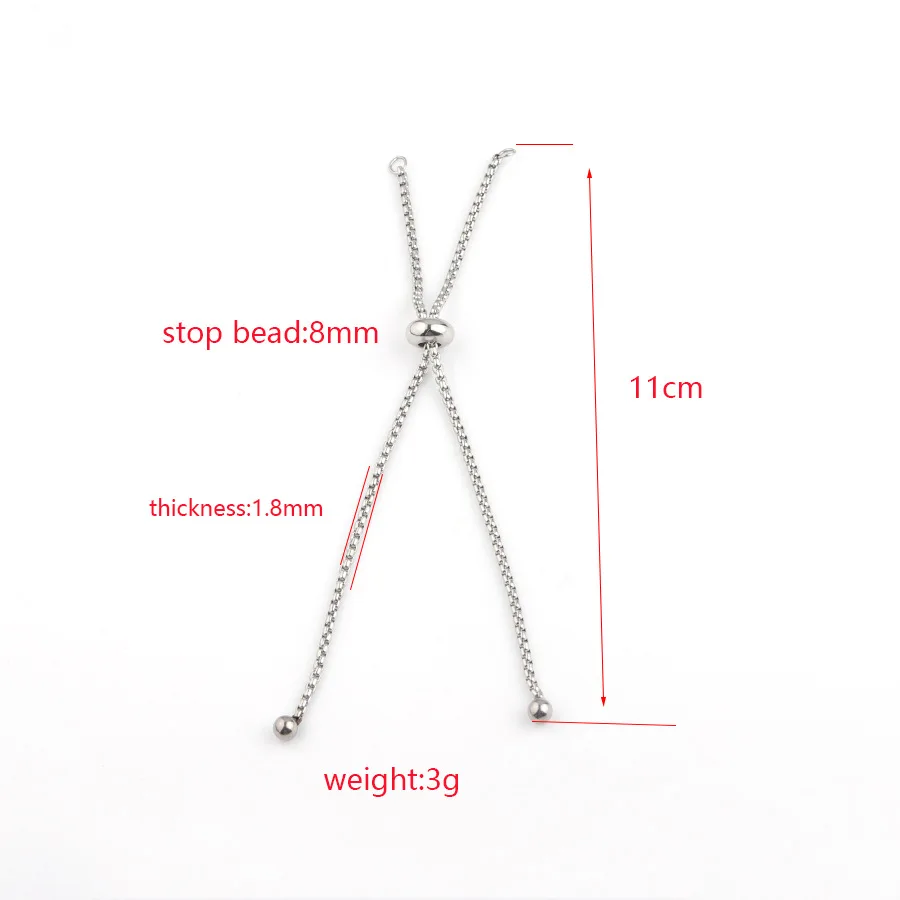 Stainless Steel DIY Jewelry Findings 11cm 1.8mm Adjustable Extend Box Chain Bolo Chain for  Bracelet Making