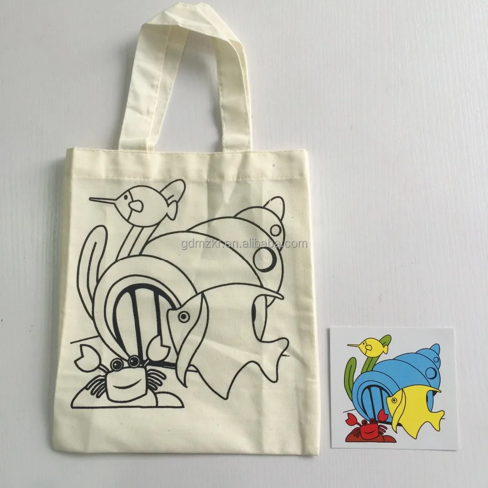 Cheap price wholesale raw material cotton canvas tote cloth carrying bag with DIY drawing for Children