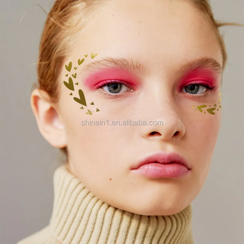 Новое поступление, водостойкие золотые Временные татуировки для девочек, наклейка на кожу сердца, татуировки для украшения глаз