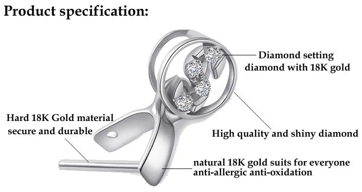 XD K018 Jewelry Pinch Bails 18K Gold Gemstone Clasp with Real Diamonds