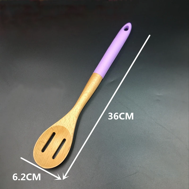 Wholesale simple style 6 pieces silicone handle beech wood kitchen utensils set