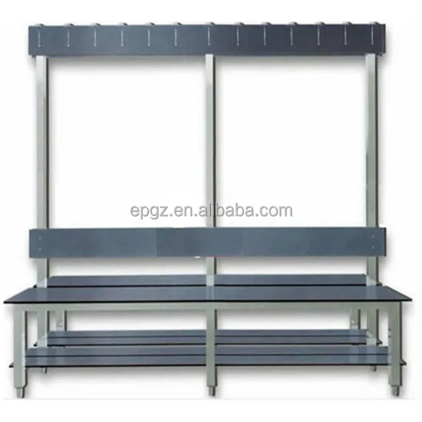 Multifunction HPL Material Indoor Sports Gym Changing Room Long Waiting Bench with Clothes Hanger