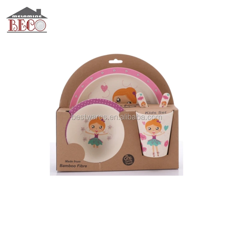 Wholesale Custom Children Lovely Girl Pink Houseware Bamboo Lunch Box Dinner Set
