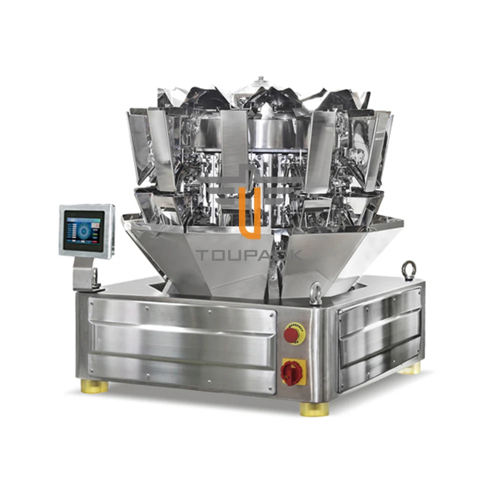 PLC or MCU 14 head multihead weigher weighing lentils,pistachios,fries,dates,nuts,bolts,screws,mushrooms,etc.