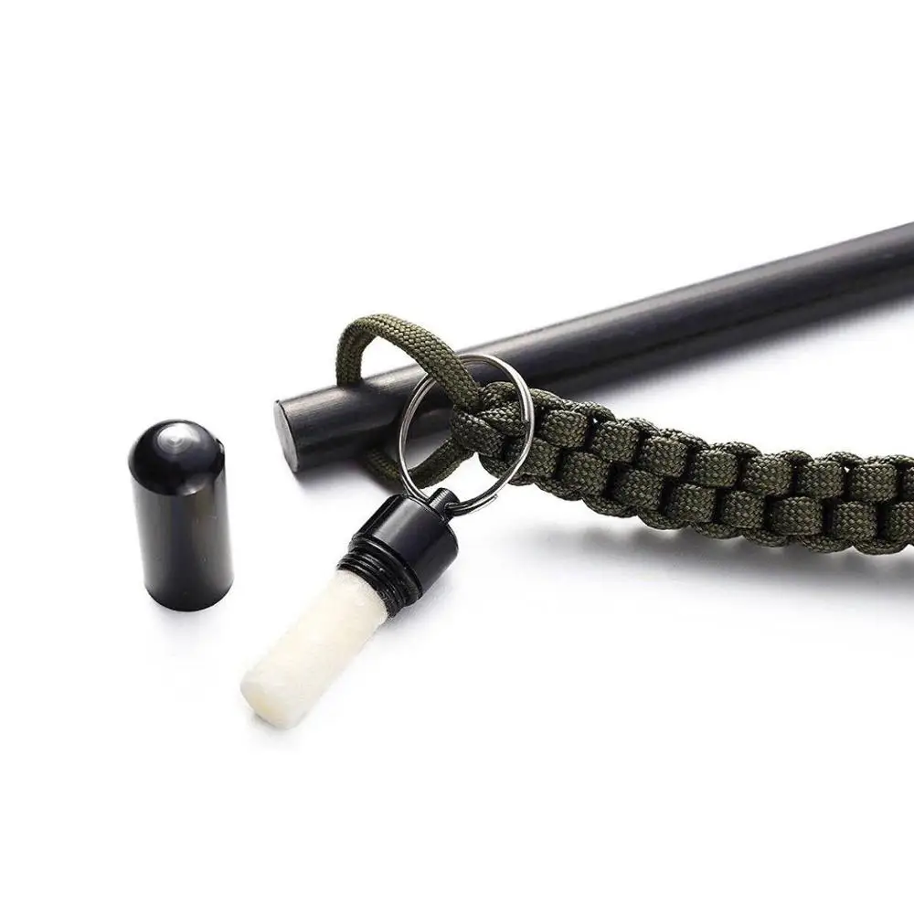 New 5 in 1 Multifunction Paracord Fire Starter Flint Firesteel with Waterproof Tinder Box Drilled Ferro Rod Ferrocerium Survival