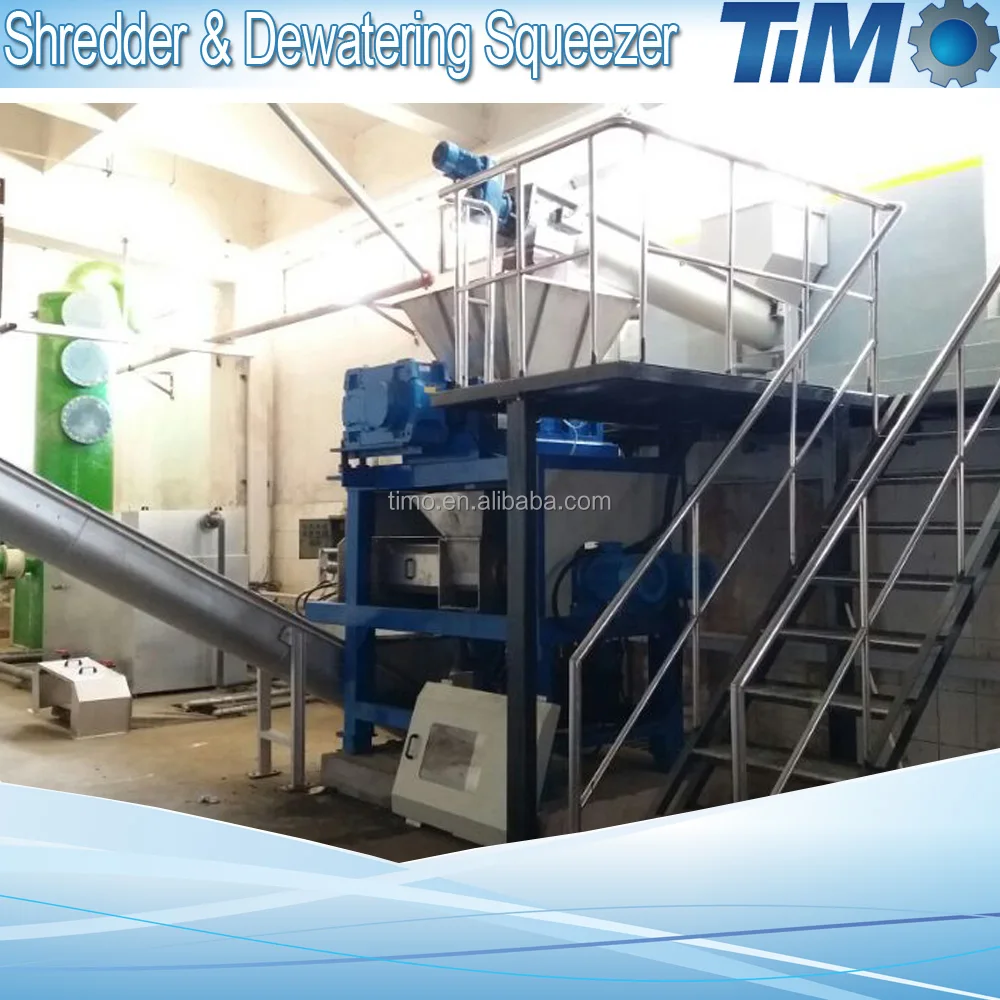 refuse derived fuel (RDF) industrial shredder and dewatering screw press