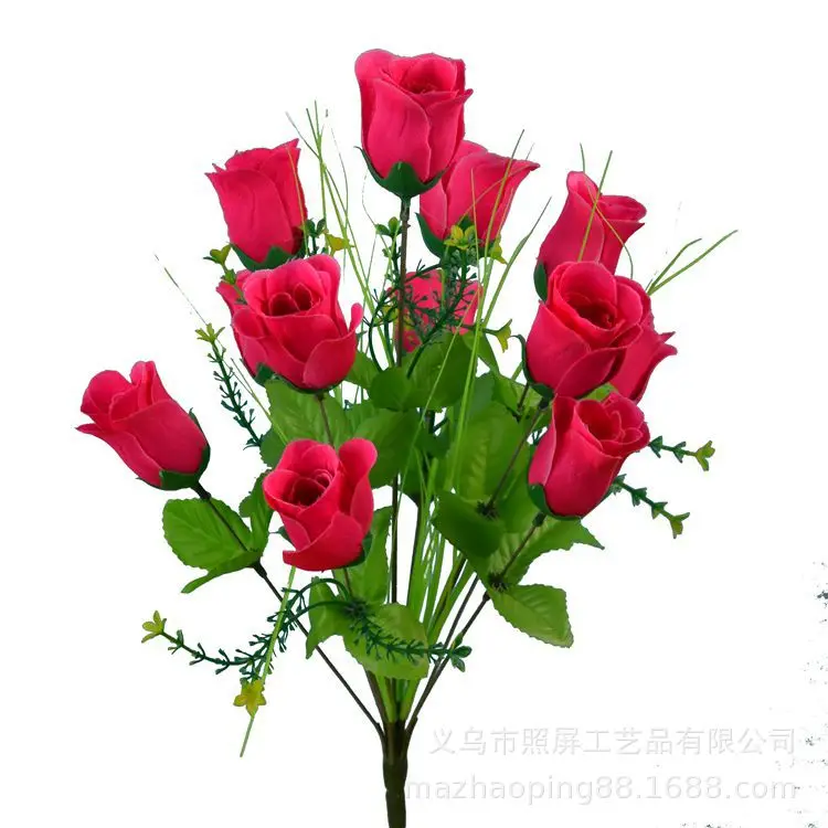 12 Heads Artificial Silk  Rose Bud  Flowers  Wedding Bouquets.