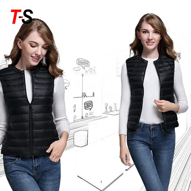 Custom waterproof stand collar short light down packable vest jacket for women