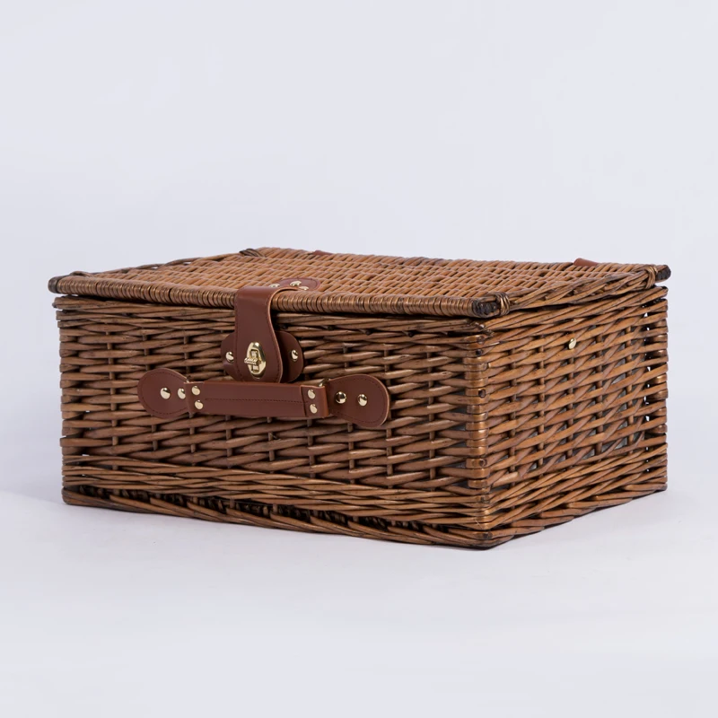 Fancy Lining Cloth Weaving Willow Rattan Square Box Food Storage Suitcase Beach Picnic Wicker Hanging Fruit Baskets In Bulk