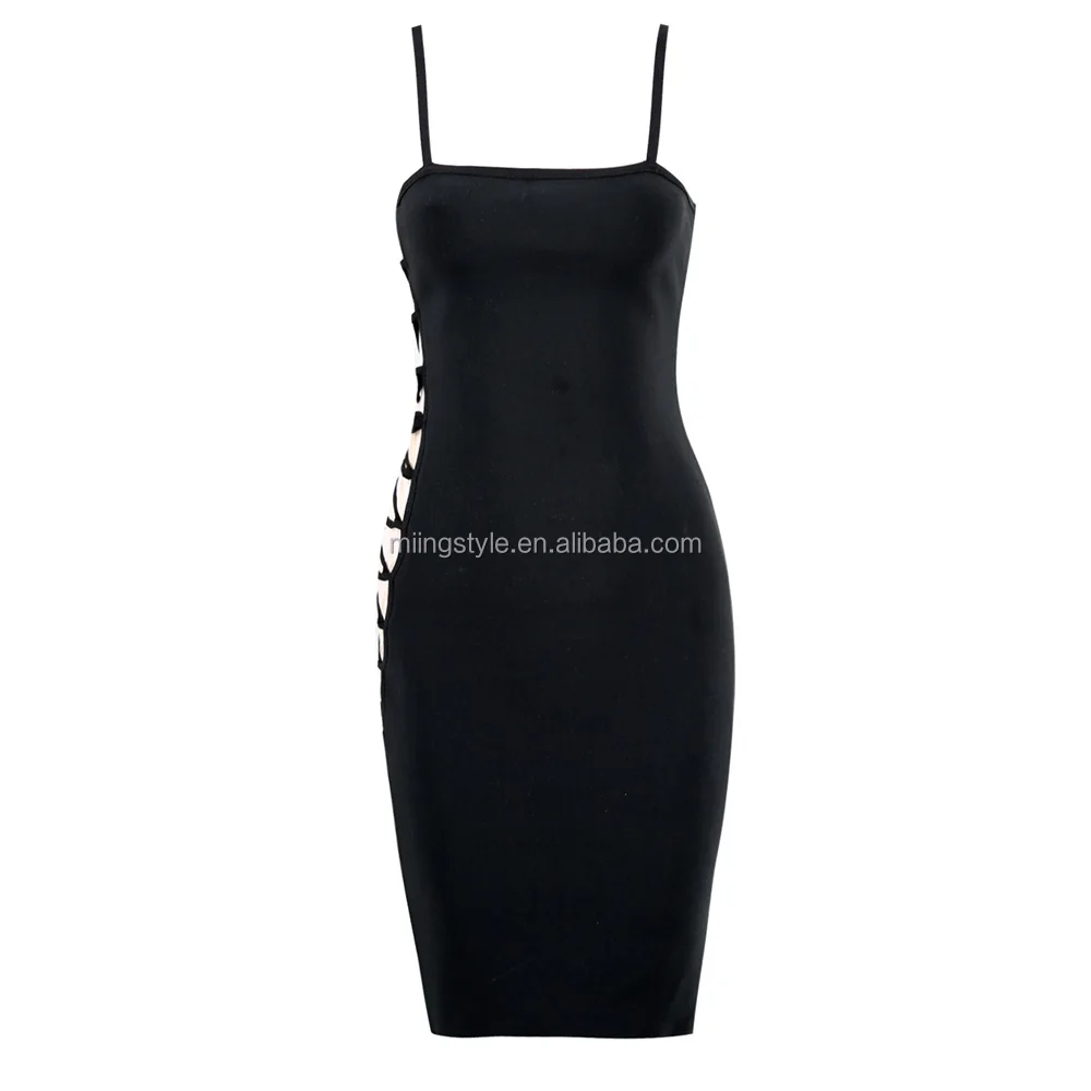women midi length bandage dress spaghetti strap dresses wholesale Cutting splicing fashionable daily outdoor party clothing