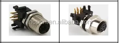 M12 4PIN 5PIN 8PIN right angled PCB type connector 90 degree panel mount connector