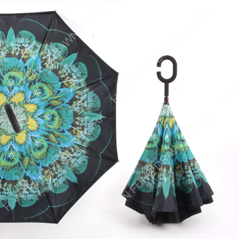 2020 New Design Customized Logo Straight Handle Reverse Automatic Inverted Umbrella