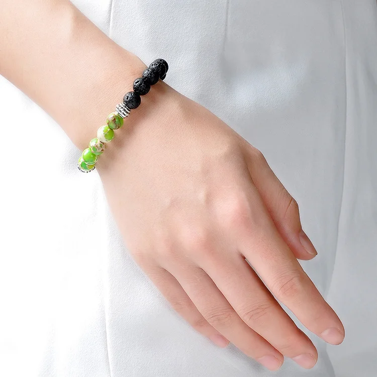 F82 Natural Gemstone Bead Healing  lava rock Homme Chakra Square Bangle Rosary Aromatherapy Wood Beads Men Bracelet Stone