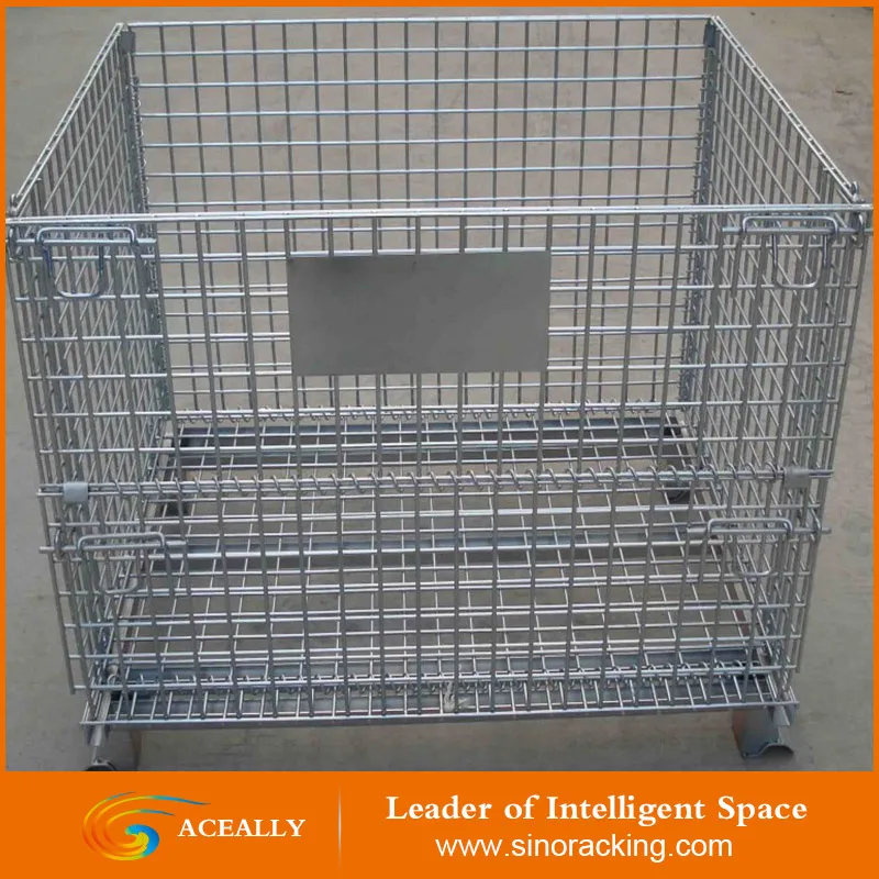 Aceally Folding Metal Pallet Cage/Wire Mesh, Pallet Container/Euro Pallet Cage