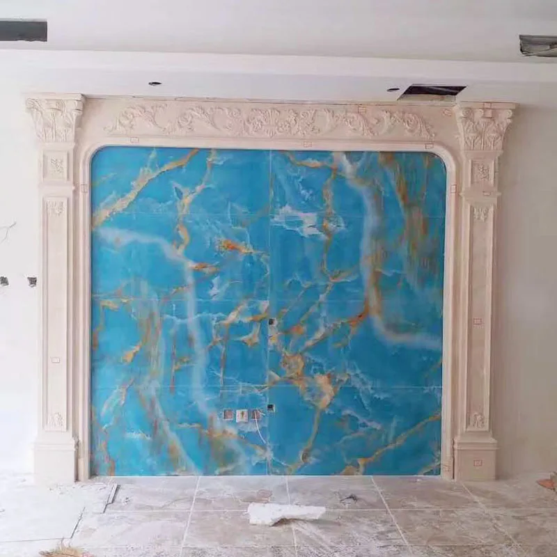 
Newstar gold vein light blue onyx marble price wall background for TV and fireplace 