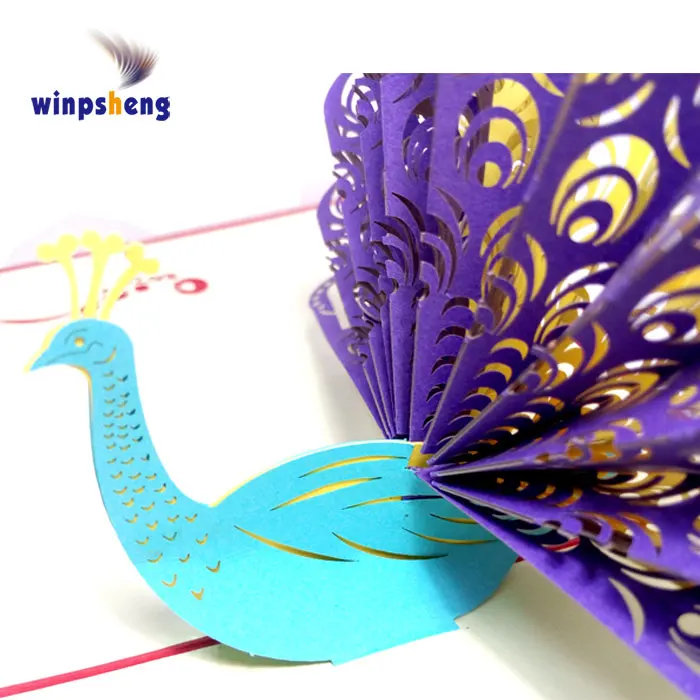 
Paper craft 3d laser cut pop up peacock wedding invitation cards 