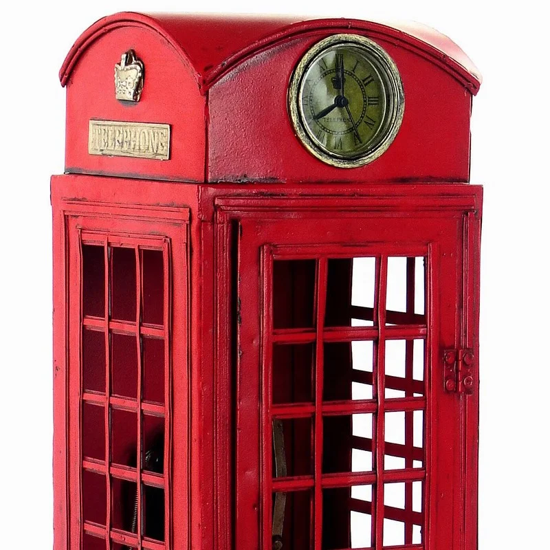  Красная антикварная лондонская общественная винтажная декорация телефонной будки масштаб 1:6 с часами для продажи от китайского производителя