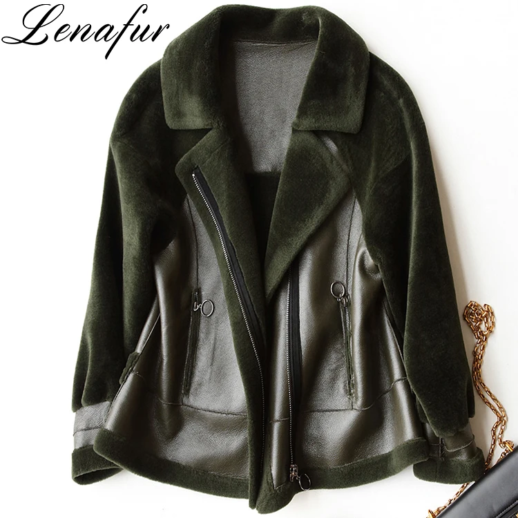 5Colors 4Sizes Young Girl Street Fashion Casual Lamb Fur Sheepskin Leather Shearling Bomber Jacket