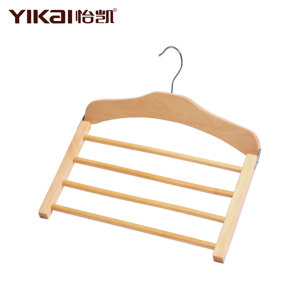 YIKAI Space-saving 4 Tiers Movable Metal Clips Wooden Skirt Hanger