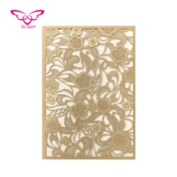 Perfect Laser Cut And Gold Hot Stamping Flower Happy Birthday And Wedding Greeting Cards