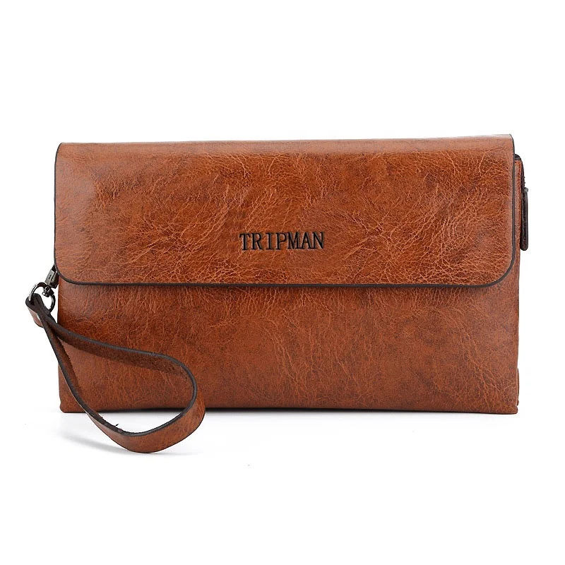 TRIPMAN Fashion High Quality Men Clutch Wallets Soft PU Leather Business Waterproof Cover Zipper Hand Bags Purses For Male