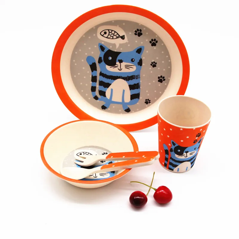 
Tableware Set Unbreakable Kids Dinner Ware Set Eco Friendly Reusable Round 5pcs Carton Modern Round Plate Bamboo Fiber Support 