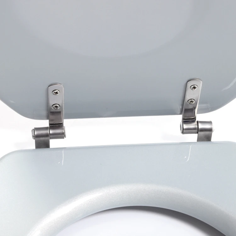 Bofan High hardness glitter molded silver glitter wood adjustment height elongated toilet seat with stainless steel hinges