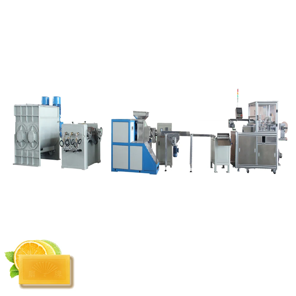 Automatic bath Soap Making Machine line with mixer three roll mill plodder stamper and soap wrapping machine from Wuxi China