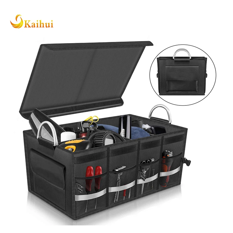 
Car Trunk Organizer with Foldable Cover, Heavy Duty Collapsible Cargo Storage Container 