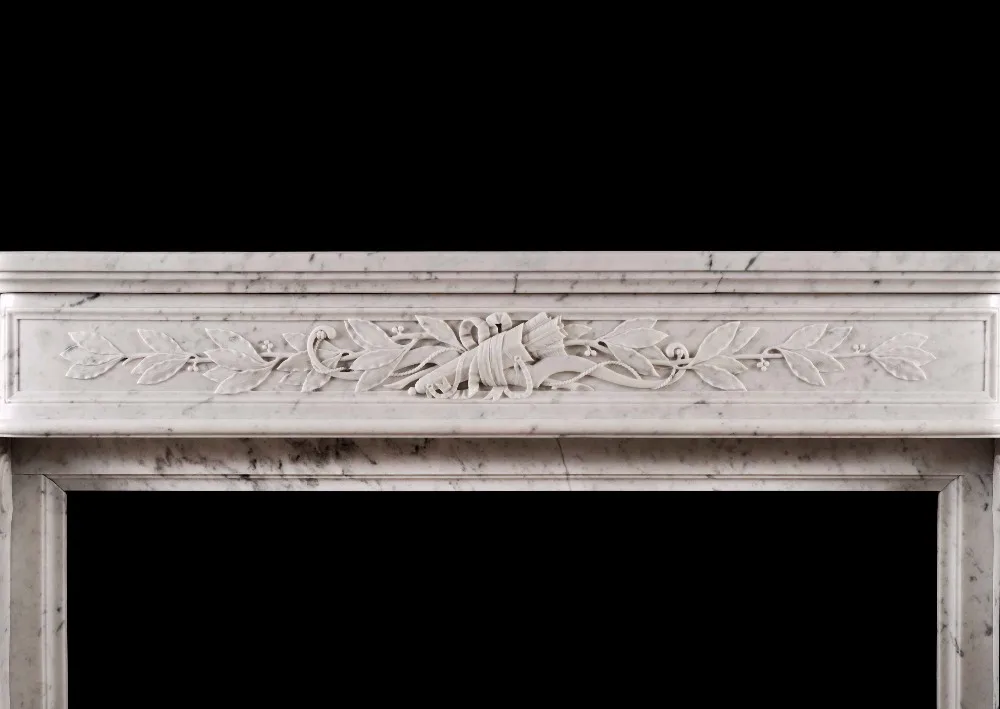 European Style Bianco Carrera Hand Carved White Marble Fireplace Mantel