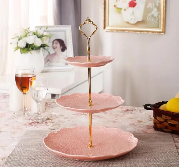 3-tier Pink Ceramic Cake Stand/Tea Party Pastry Serving Platter/ Food