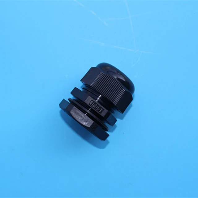 Black Plastic/Nylon Cable Gland With Flanged Locknut IP68 For Electrical Junction Box