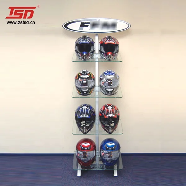 Custom Sport Shop Retail Store Free Standing Pop Display Unit , Motorcycle Bike Helmet Display Stand