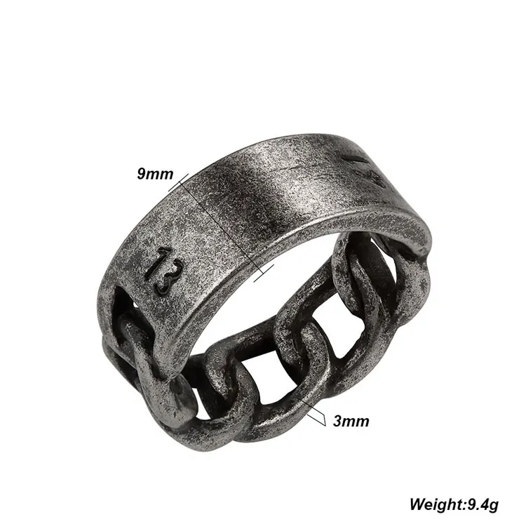 Custom Black Vintage Stainless Steel Mens Finger Ring Chain Cuban Link Rings