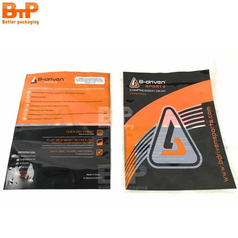 Sports Clothing Bags Zipper Packaging for Clothes/Bikini/Apparel/Shirt/Socks/Underwear Packing Garment Bags Plastic Pouch