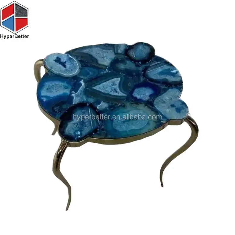 Backlit rectangle blue agate dining table