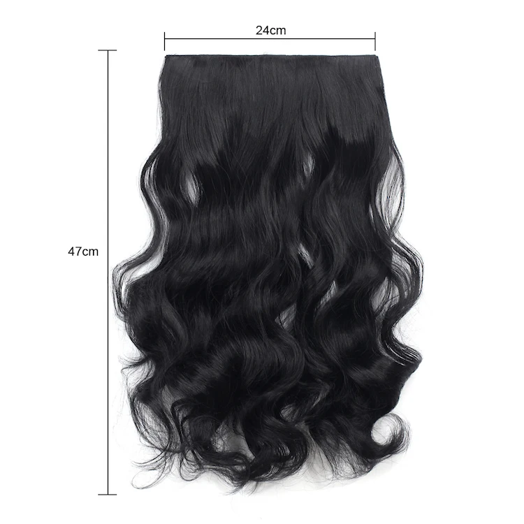 Natural wavy long black one piece synthetic hair extensions